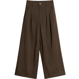 六条猫studio复古毛呢阔腿九分裤女秋冬加厚松紧高腰宽松休闲裤潮