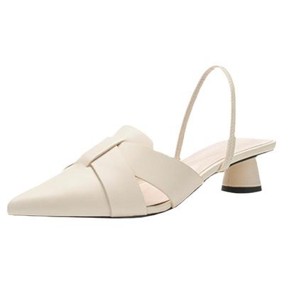 粗跟交叉带尖头中跟单鞋