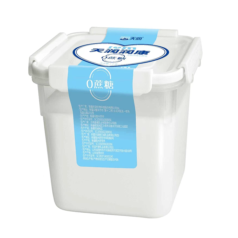 天润0蔗糖酸奶1KG*2桶新疆酸牛奶低温润康老酸奶大桶家庭装大方桶