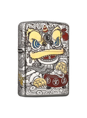 zippo打火机夜光漆醒白钢醒狮