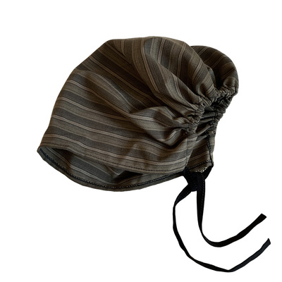 绑带条纹包头帽女夏季薄款复古