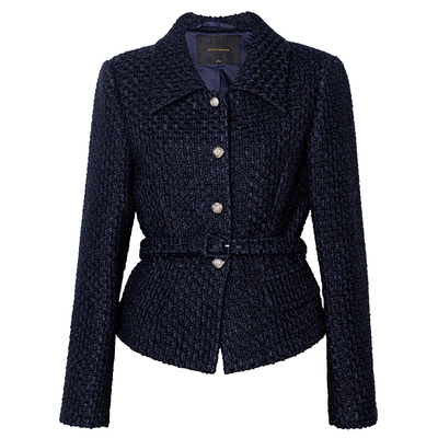 罗衣优雅修身纯色粗花呢短外套