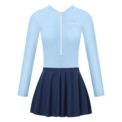 AquaPlay安泊来泳衣女露背连体裙摆长袖显瘦防晒游泳衣海边度假