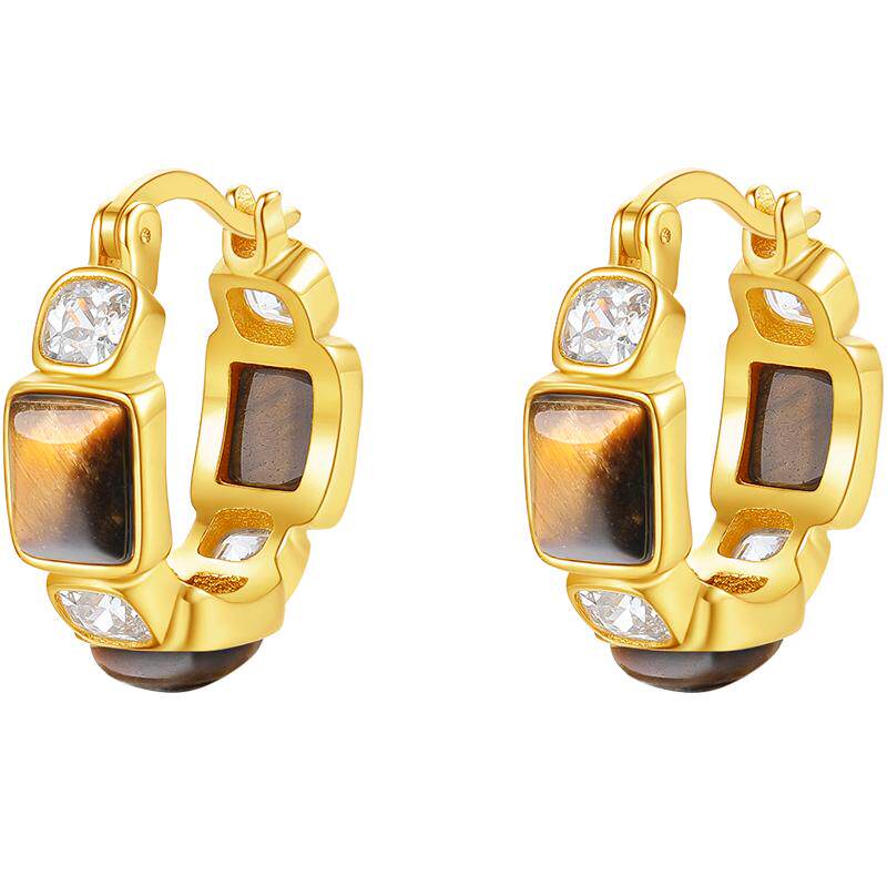 周六福美拉德虎眼石转运珠耳钉女