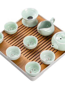 青瓷茶具套装小套家用鲤鱼茶洗