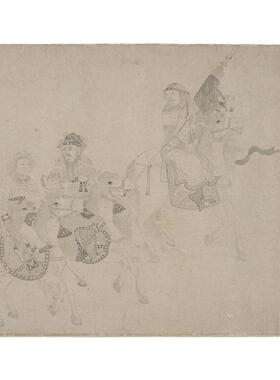 李公麟白描人物捕手图 真正1:1专业超清复制人物中国画挂画临摹绢