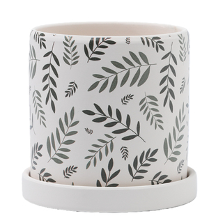 创意植物图案陶瓷花盆带托盘透气陶盆家用阳台仙人球绿萝多肉植物