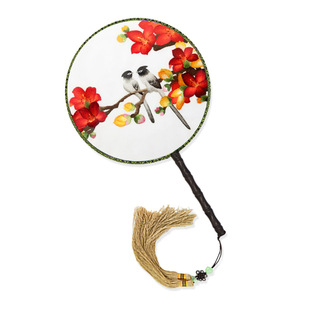 粤绣广绣潮绣扇子 熊猫 木棉花英雄花纯手工艺刺绣双面绣广州市花