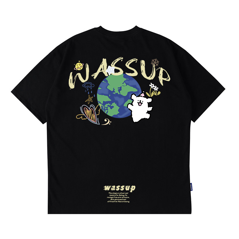 WASSUP涂鸦线条小狗短袖T恤男美