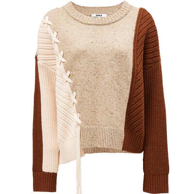 ONLY设计感撞色圆领绑带针织衫
