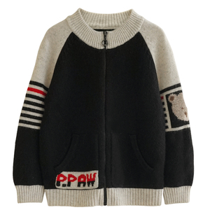 男童山羊绒拉链开衫宝宝加厚毛衣双股圆领保暖拼色针织外套秋冬新