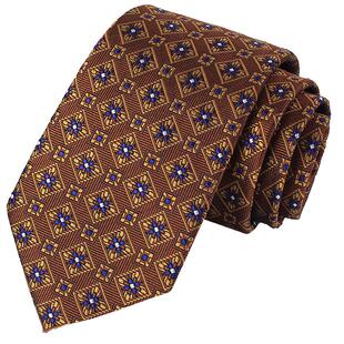 巴洛克棕色格子真丝复古男士领带男正装商务婚礼结婚咖啡色桑蚕丝