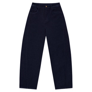 HONORE古月 弧线立体线剪裁 后半松紧加绒 简约宽松牛仔弯刀裤