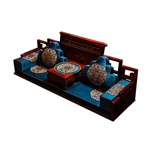 新中式红色绒布红木沙发坐垫实木沙发垫海绵垫套罩罗汉床专用垫子