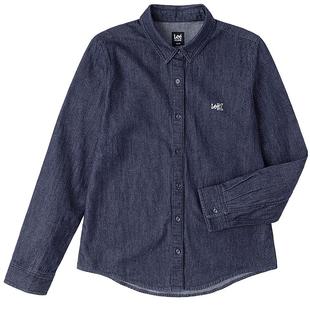 Lee25秋冬新品标准版型翻领刺绣小Logo深蓝色女长袖牛仔衬衫休闲
