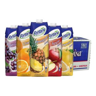 塞浦路斯fontana芳塔娜果汁饮料整箱菠萝汁橙汁苹果汁葡萄汁1L*12