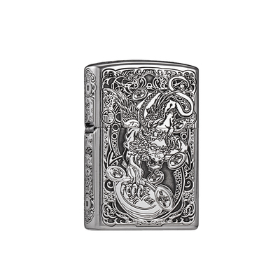 zippo打火机纯银重甲财运貔貅