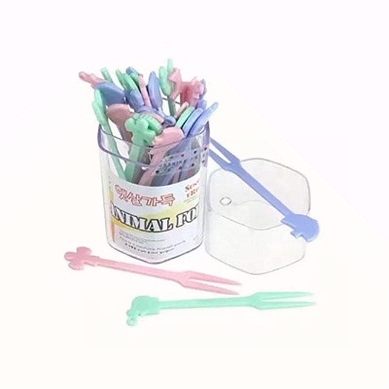 韩国水果叉日照彩色可爱卡通动物头像创意原生树脂食品水果签套装