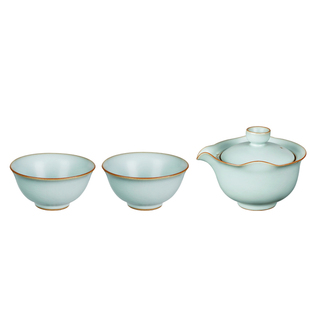 汝窑旅行茶具套装户外便携快客杯汝瓷手抓盖碗景德镇陶瓷逍遥望月