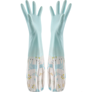 厨房家务洗碗手套女加绒加厚冬季家用加长洗衣服保暖橡胶防水耐用