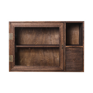 实木防尘玻璃桌面收纳盒茶壶化妆品文具置物架茶具收纳柜学生ins