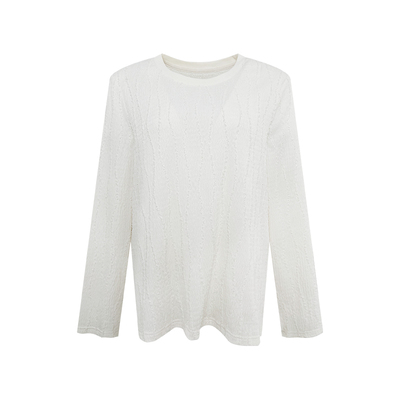 NAZ那子大码秋季立体肌理感圆领百搭长袖T恤胖mm设计感毛边上衣女