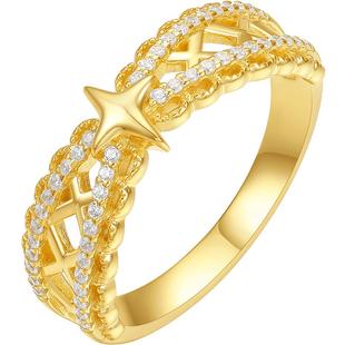 周六福戒指女蕾丝流星指环手饰S925银黄金色送女友本命年礼物