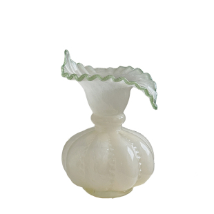 芬顿奶油风绿色玻璃花瓶法式浪漫复古芍药花器透明水养插花