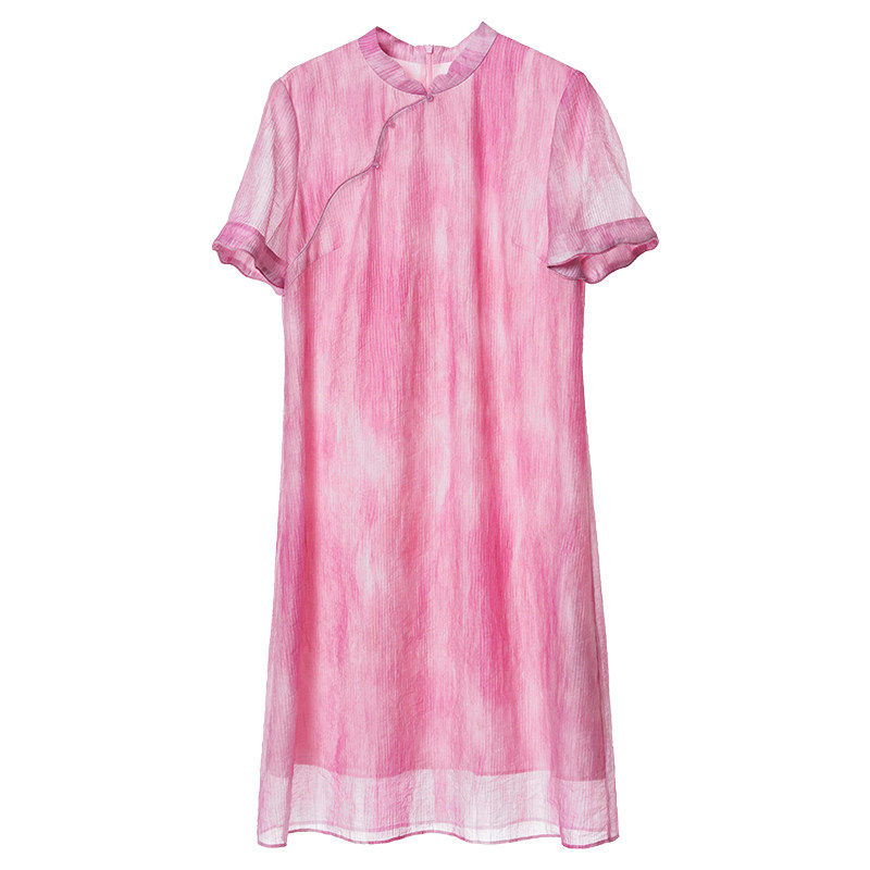 Distin Kidny/迪凯夏季天丝新中式连衣裙淑女优雅亲肤碎花旗袍裙