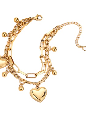 钛钢双层双爱心转运珠手链女款