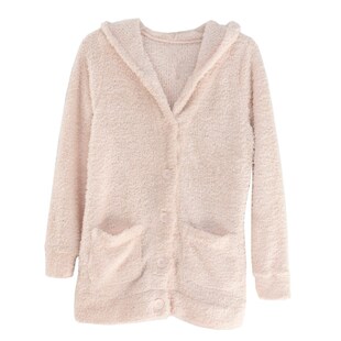 出日单春新款女士软绵绵半边绒连帽睡衣上衣春秋冬薄款纯色家居服