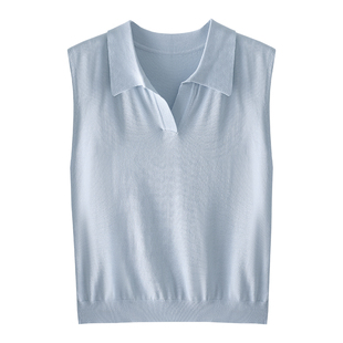 HAMYIHO 莱赛尔POLO领套头背心女翻领天丝亚麻春季内搭老钱风上衣