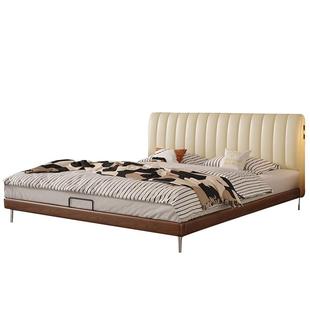 帕沙曼布艺床1米8双人床实木软包床主卧薄床头中古风皮床复古婚床