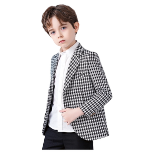 罗蒙男童西装套装2025新款儿童休闲西服韩版外套千鸟格子上衣帅气
