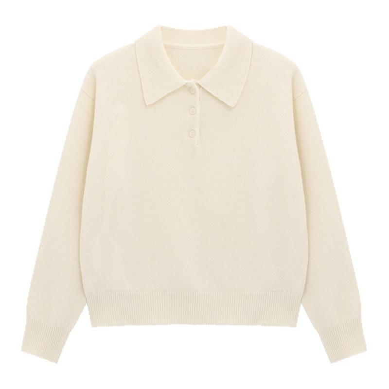 ROCOCO/洛可可纯色翻领针织Polo衫女休闲百搭秋冬基础款套头上衣
