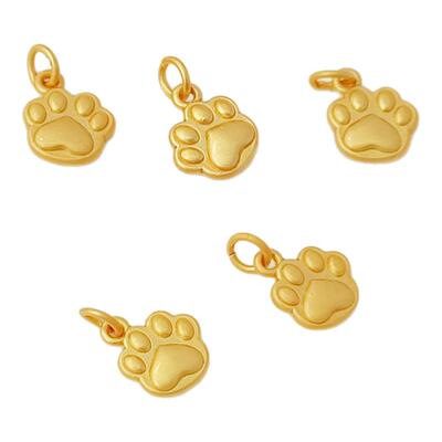 古法金保色弧面猫爪印小吊坠