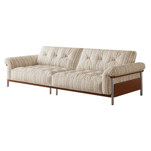 拉芙菲中古风棉麻布艺沙发小户型实木高脚直排亚麻客厅羽绒布沙发