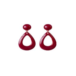 超正的红 显白绝了 法式优雅亚克力复古港风耳夹酒红新年气质耳环