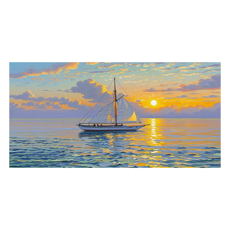 可班纯手绘油画海景帆船成品油画