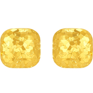 潮宏基高光金爆闪小方糖碎碎冰足金耳钉黄金耳饰生日礼物 计价