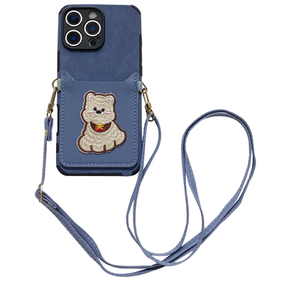 牛仔蓝西高地小狗卡包皮质手机壳