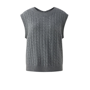 【100%绵羊毛】PRICH时尚两穿绞花针织马甲冬新款叠穿背心女