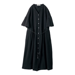 夏季新品 桑妮库拉/Sunny clouds 棉麻V领落肩连衣裙透气长裙两穿