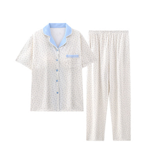 梦鸾纯棉带胸垫女款睡衣夏季2026碎花短袖上衣长裤外穿家居服套装