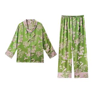 上海故事新款国风中式高级软丝睡衣女秋大码家居服套装礼物送妈妈