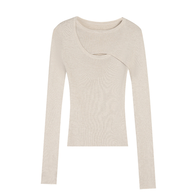 MULVAN 【现货7折】简约巧思 设计感镂空长袖针织衫女显瘦上衣