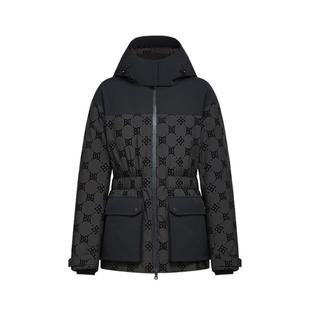 比音勒芬秋冬季女士轻户外菱形格老花保暖外套白鸭绒连帽羽绒服