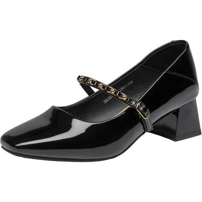 大东玛丽珍鞋女鞋2026春季新款优雅粗跟中跟套脚方头链条时尚单鞋