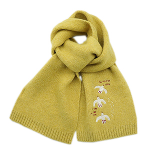 含羊毛小白鸽刺绣围巾女秋冬季韩版保暖休闲百搭防寒学生针织围脖