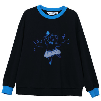 MOVEUP幻走2026春季新款.FUN系列圆领趣味绣花撞色袖口短款卫衣女